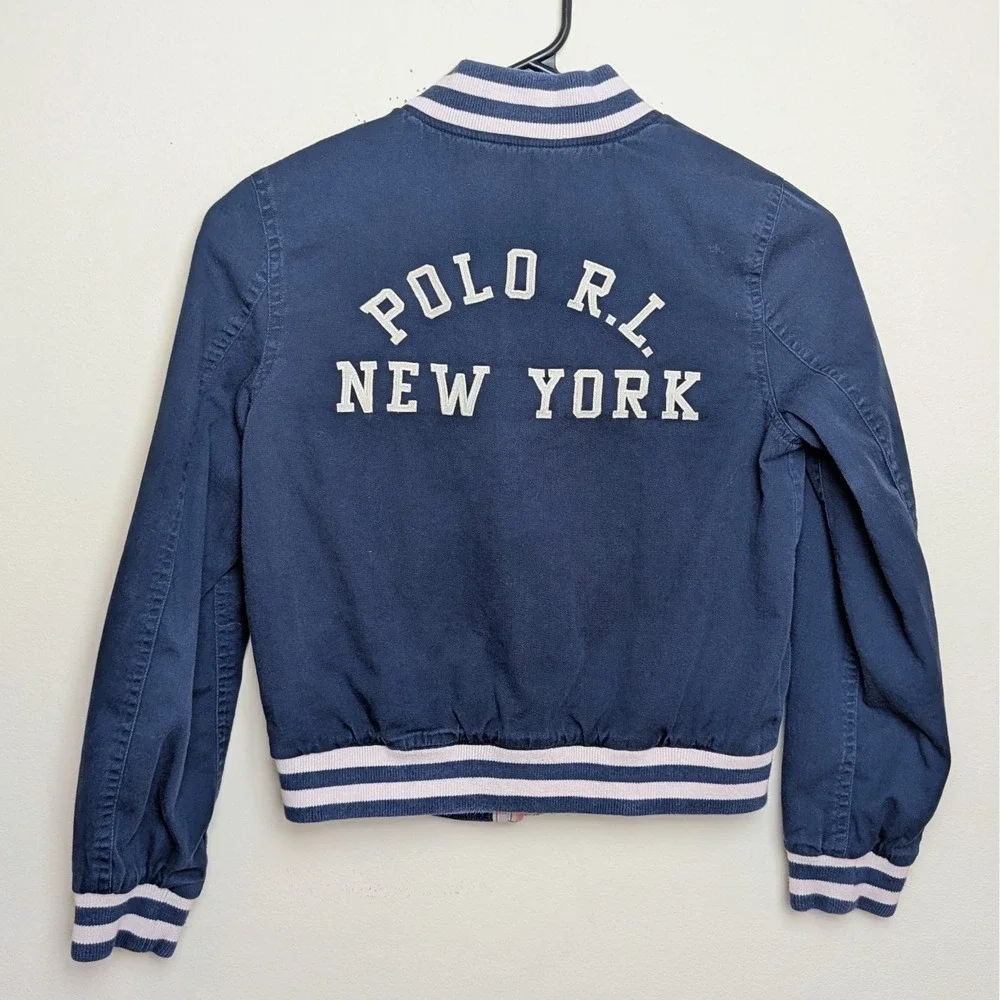 Polo Ralph Lauren New York Blue Bomber Jacket Conmar Zipper Youth Size 4-5